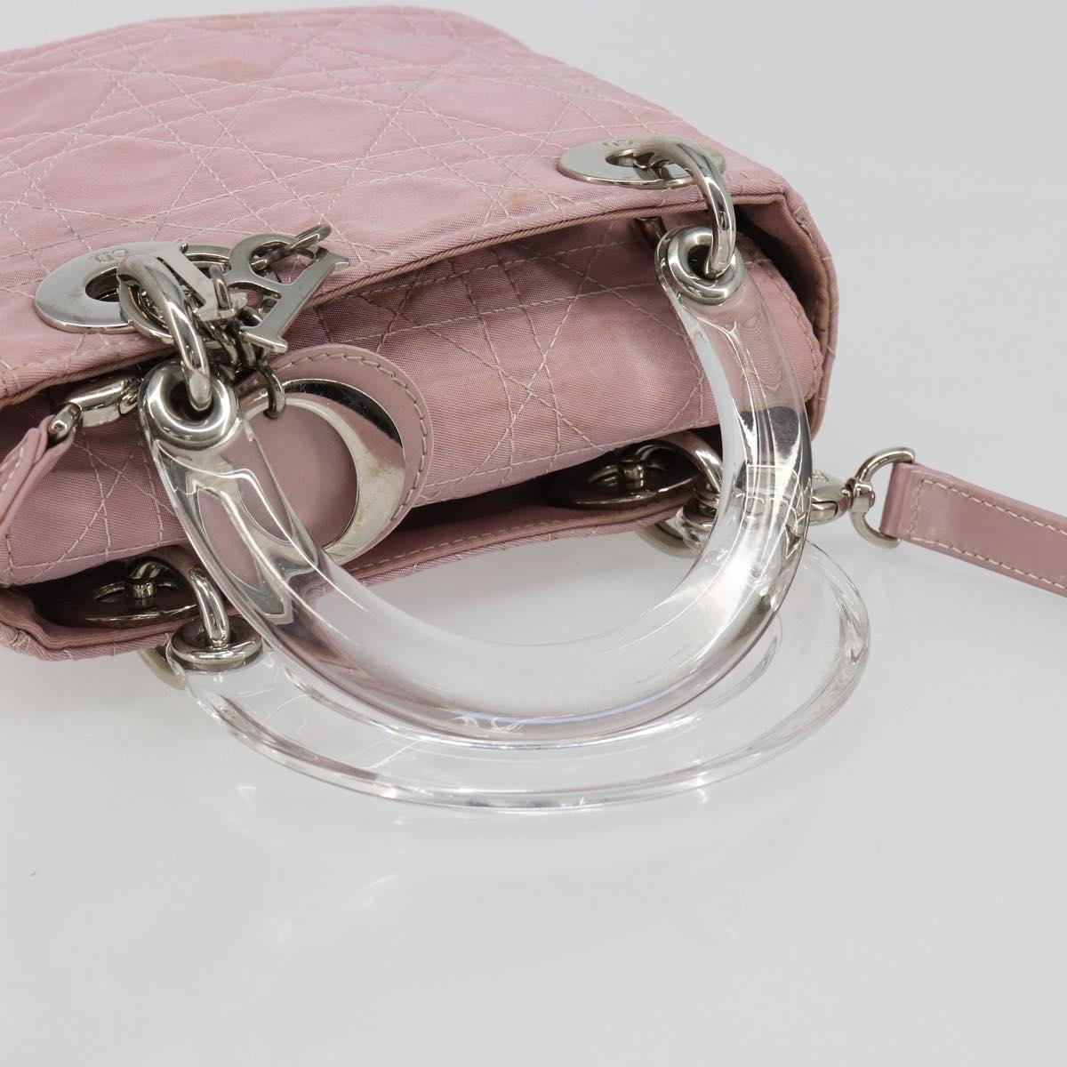 Christian Dior Lady Dior Cannage Plastic Handle Bag Nylon 2way Auth am11890A