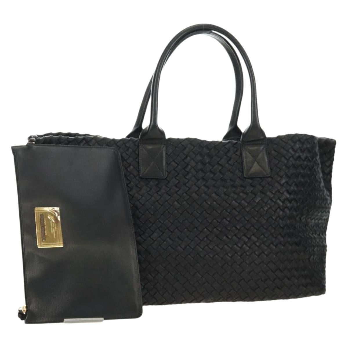 BOTTEGA VENETA INTRECCIATO Cabas PM Hand Bag Leather Black Auth am11891SM