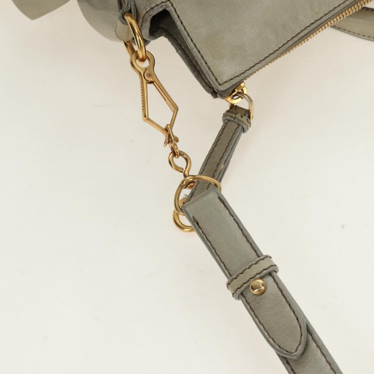 Miu Miu Side Ribbon Hand Bag Leather 2way Gray Gold Auth am11892V