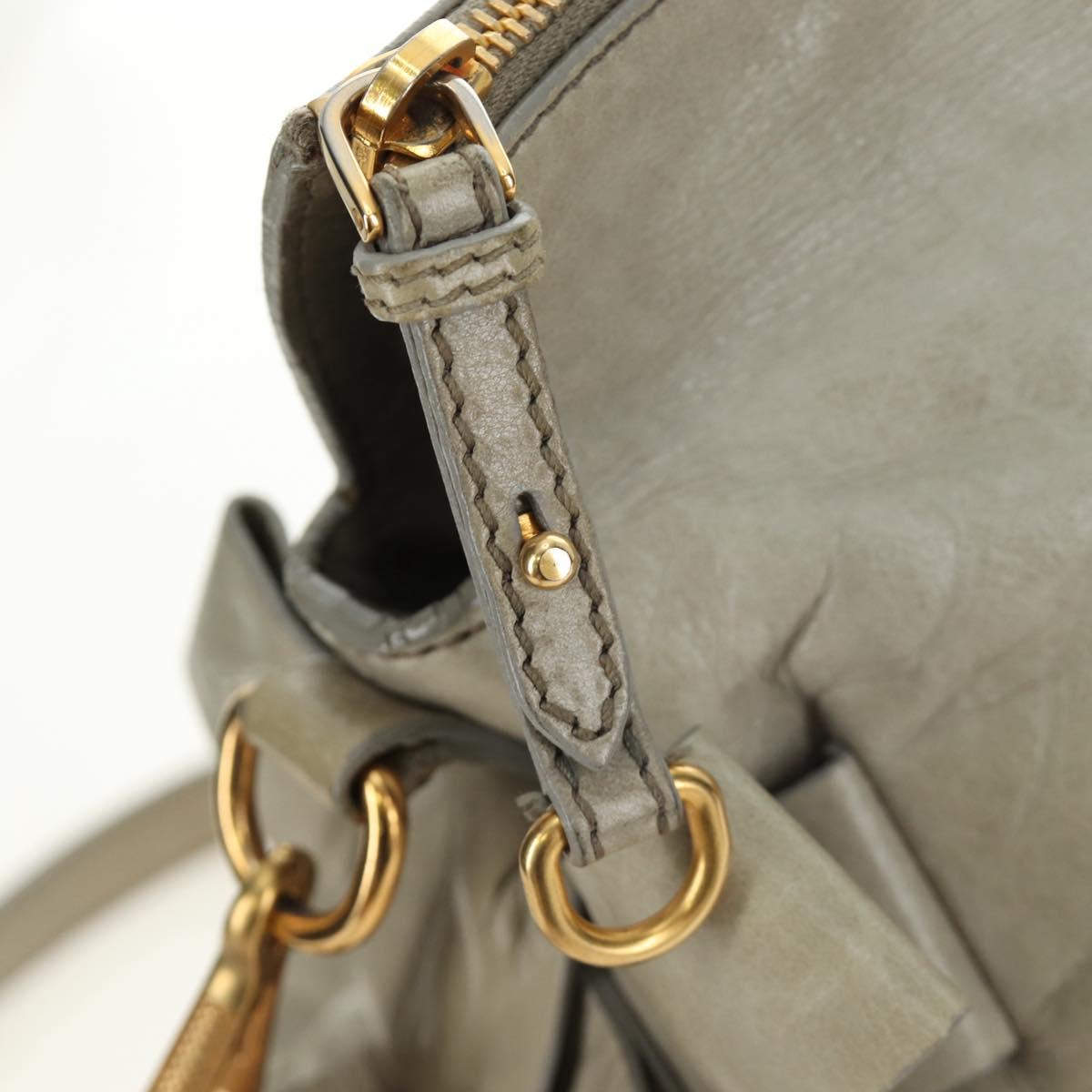 Miu Miu Side Ribbon Hand Bag Leather 2way Gray Gold Auth am11892V