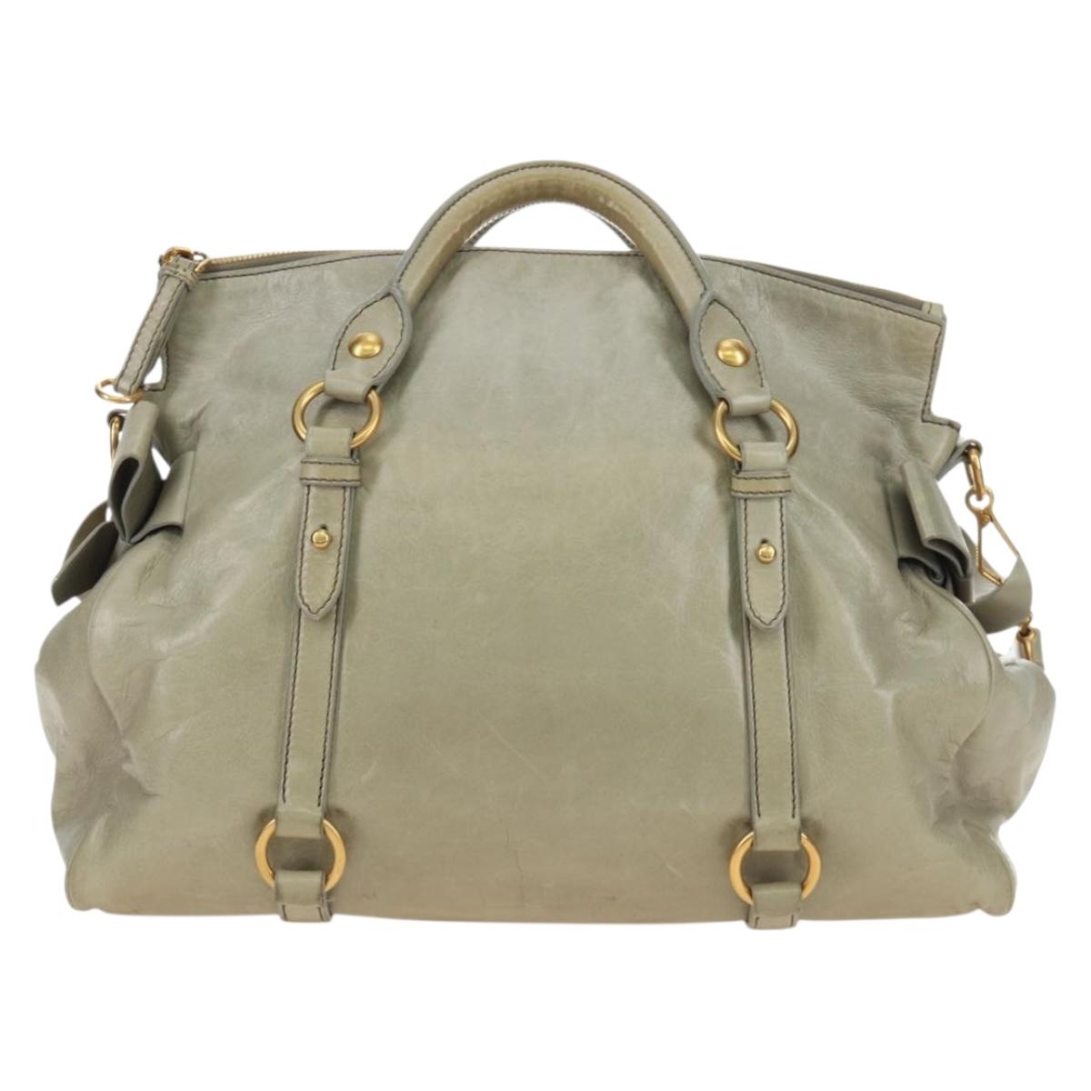 Miu Miu Side Ribbon Hand Bag Leather 2way Gray Gold Auth am11892V