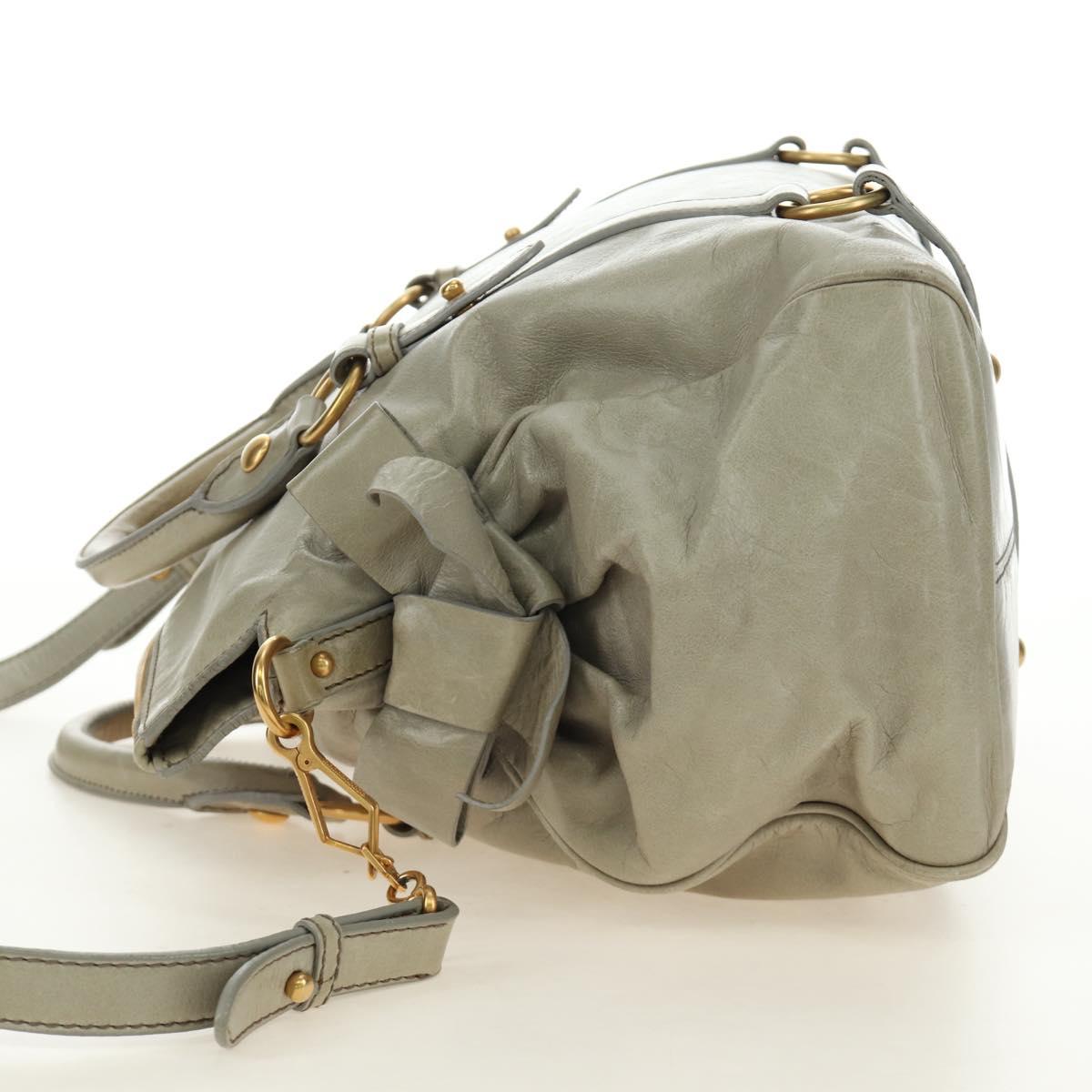 Miu Miu Side Ribbon Hand Bag Leather 2way Gray Gold Auth am11892V