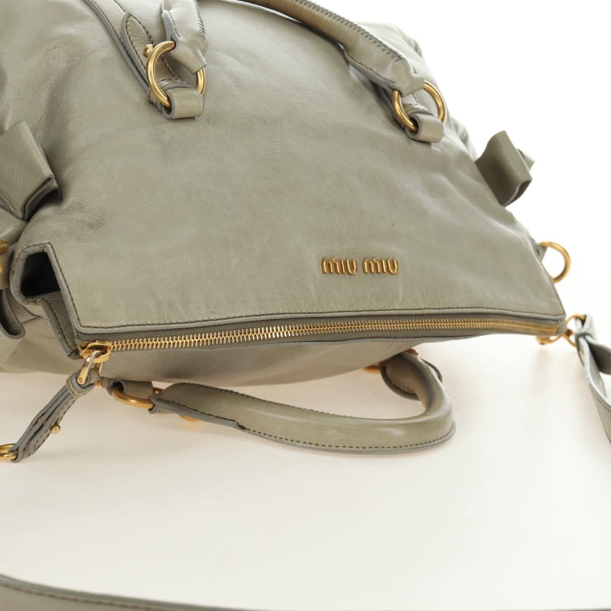 Miu Miu Side Ribbon Hand Bag Leather 2way Gray Gold Auth am11892V