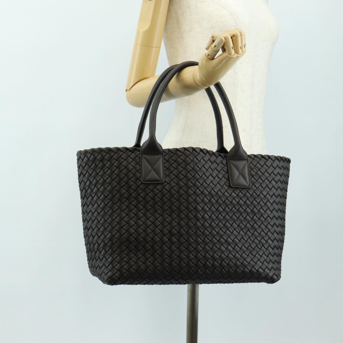 BOTTEGA VENETA INTRECCIATO Cabas PM Hand Bag Leather Dark Brown Auth am11893SM