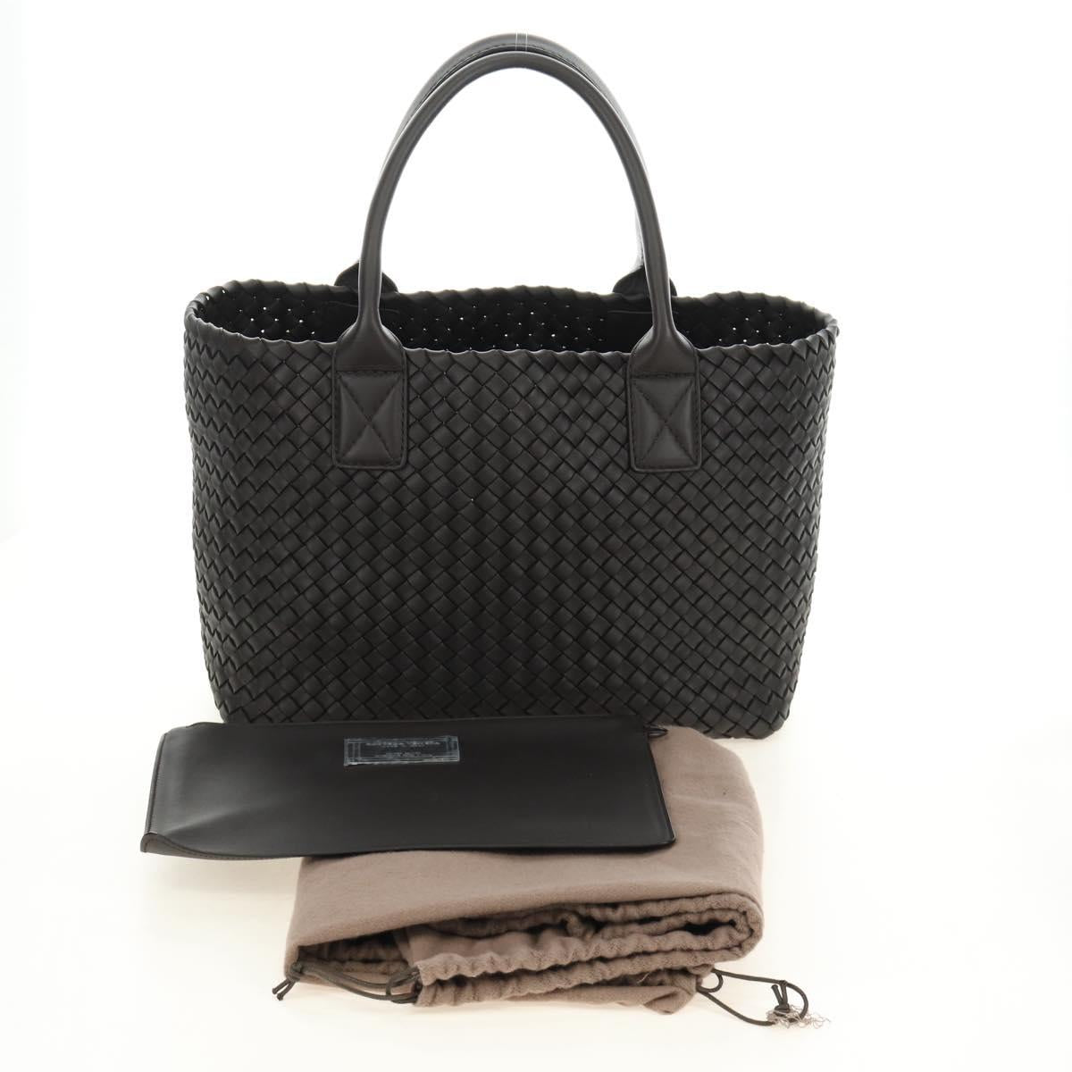 BOTTEGA VENETA INTRECCIATO Cabas PM Hand Bag Leather Dark Brown Auth am11893SM