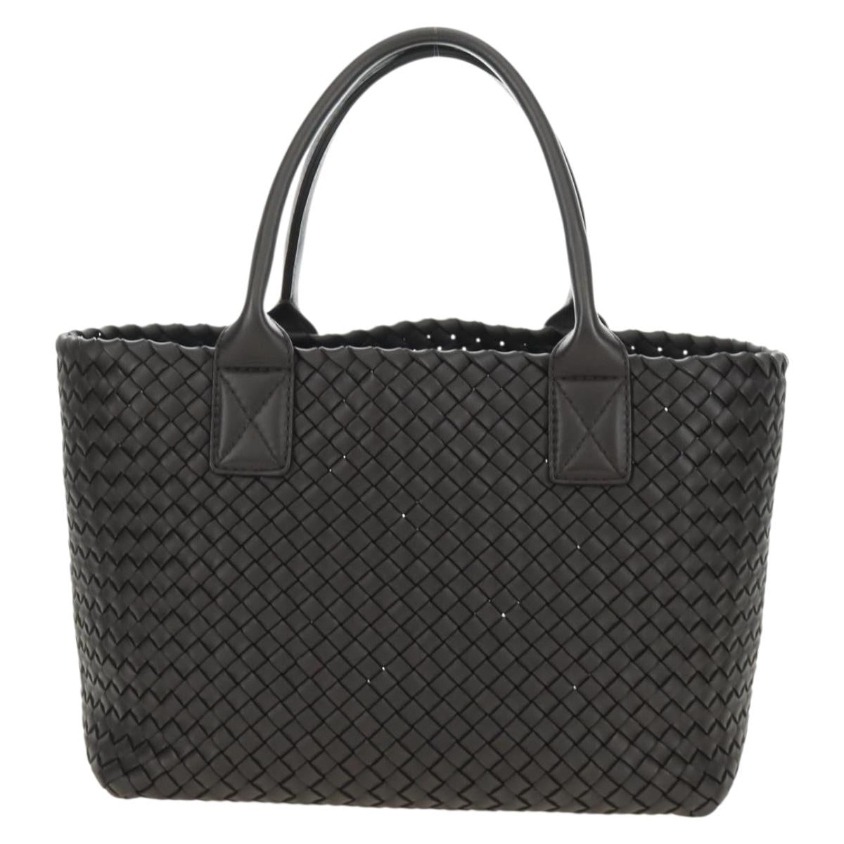 BOTTEGA VENETA INTRECCIATO Cabas PM Hand Bag Leather Dark Brown Auth am11893SM