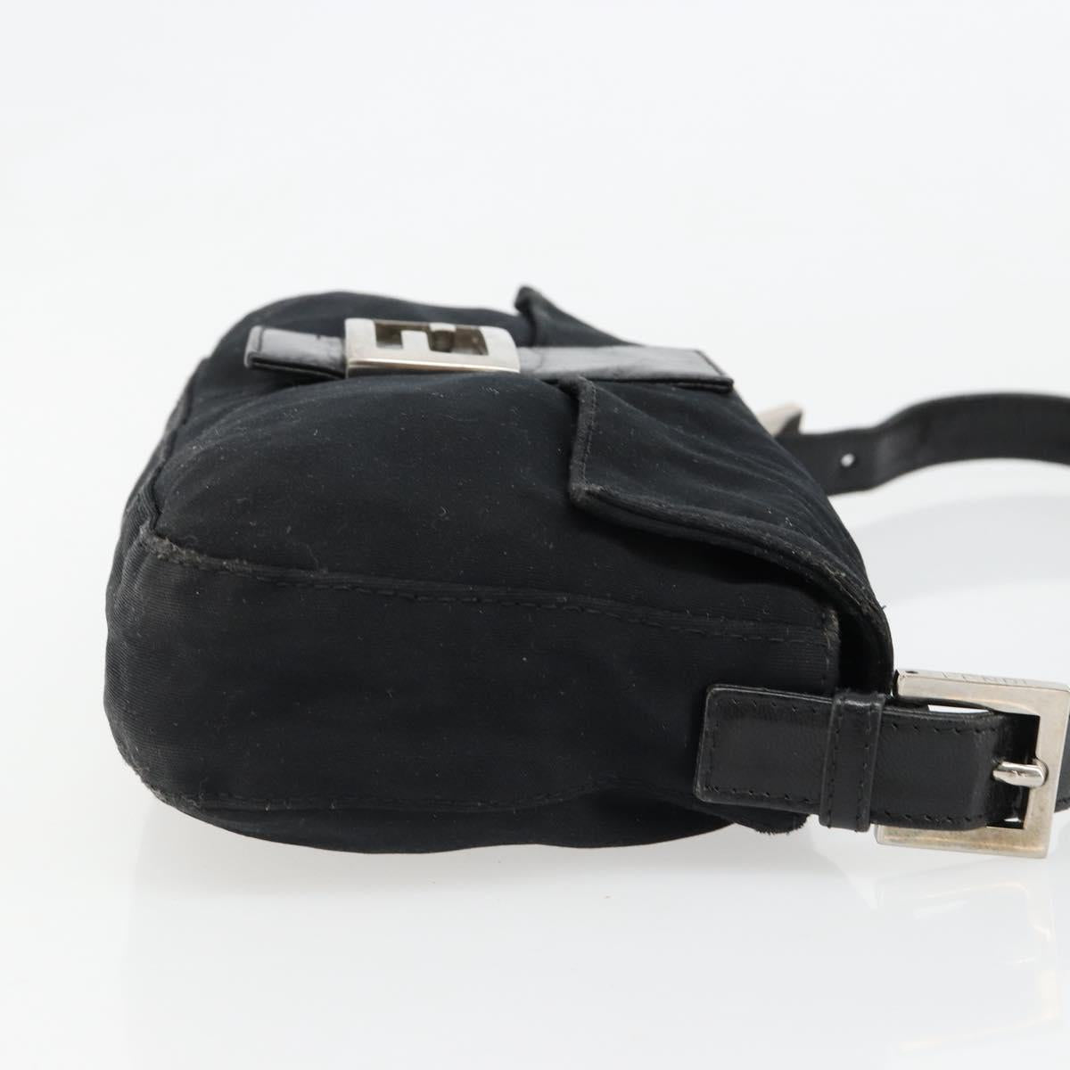 FENDI Mamma Baguette Shoulder Bag Cotton Jersey Black Silver Auth am11894A