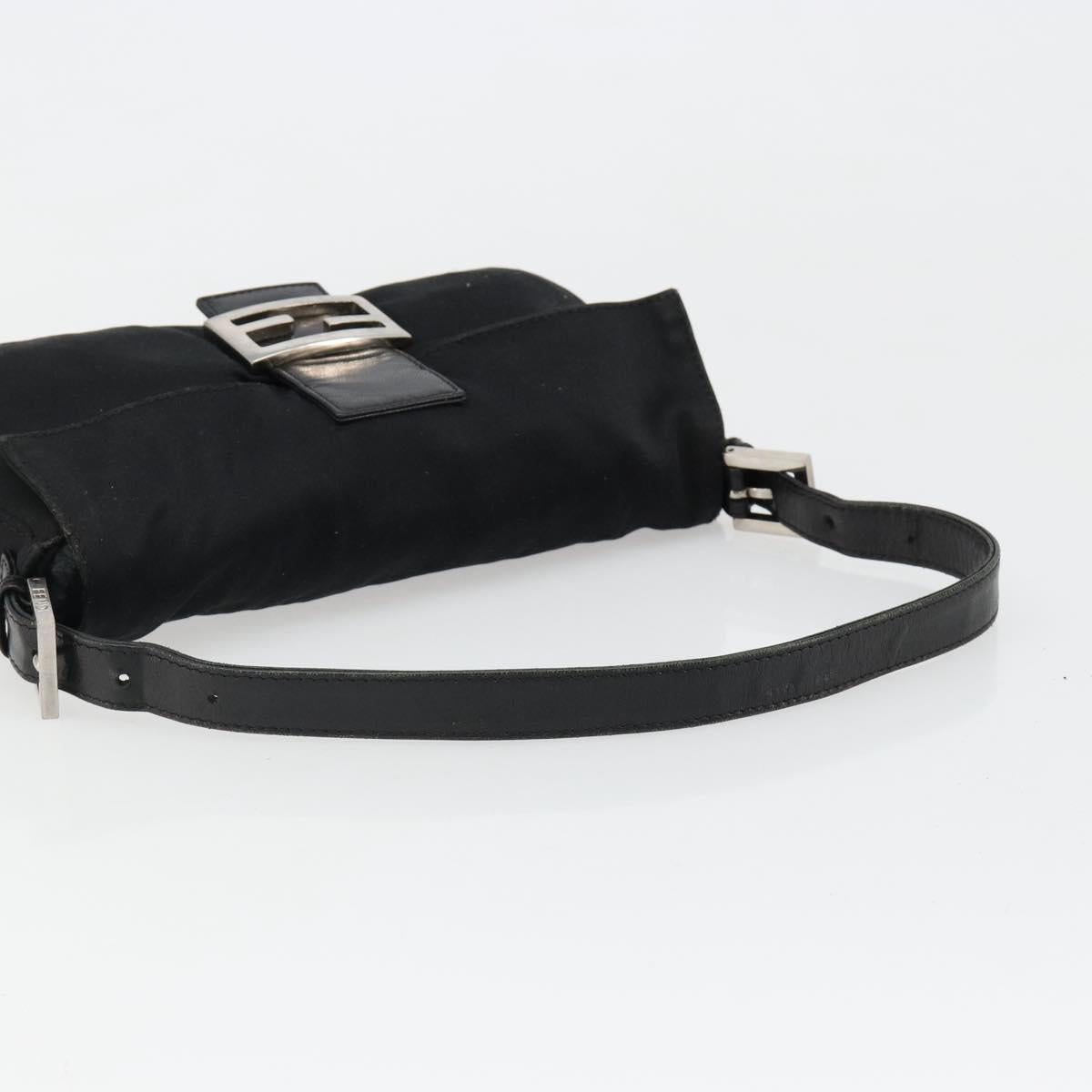 FENDI Mamma Baguette Shoulder Bag Cotton Jersey Black Silver Auth am11894A