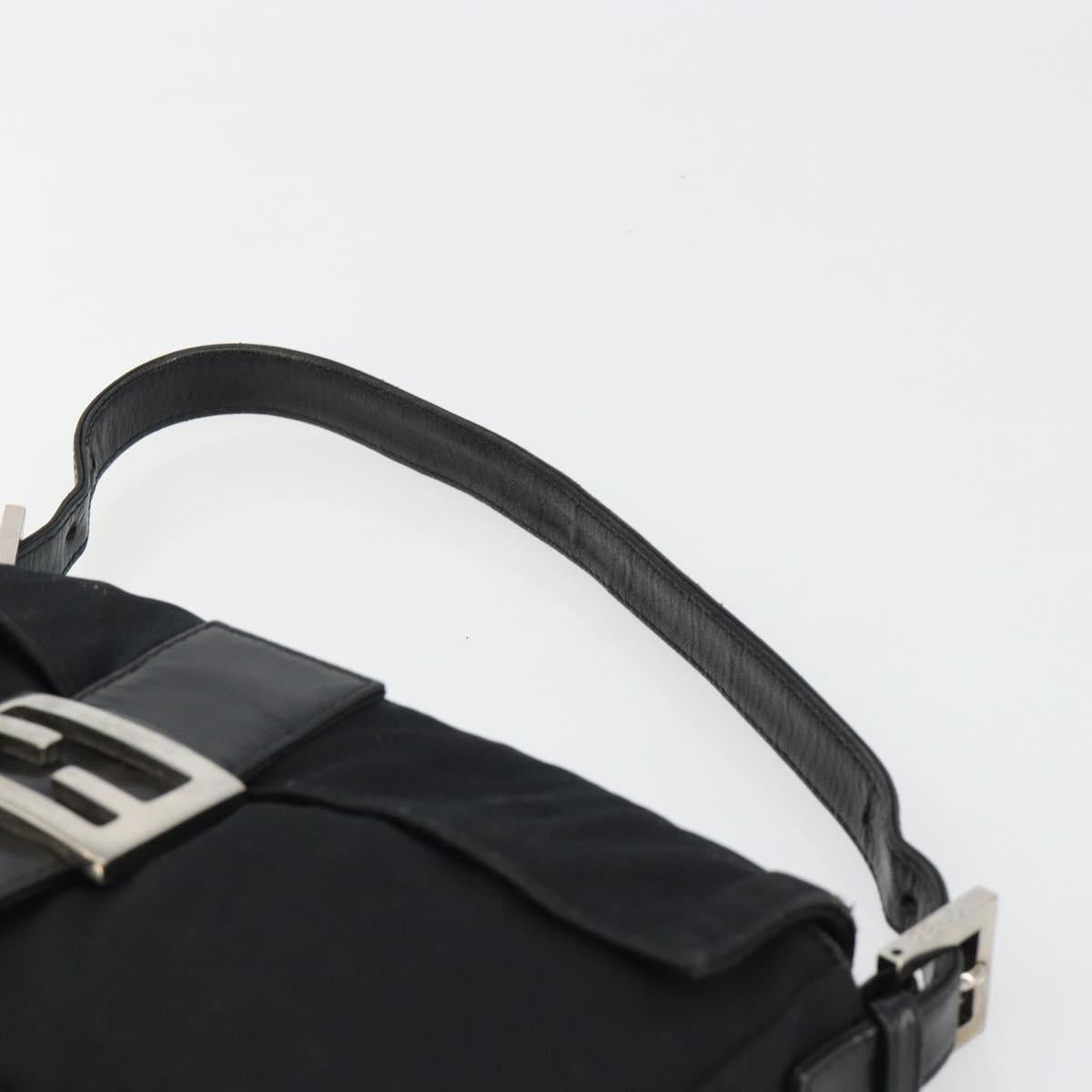 FENDI Mamma Baguette Shoulder Bag Cotton Jersey Black Silver Auth am11894A