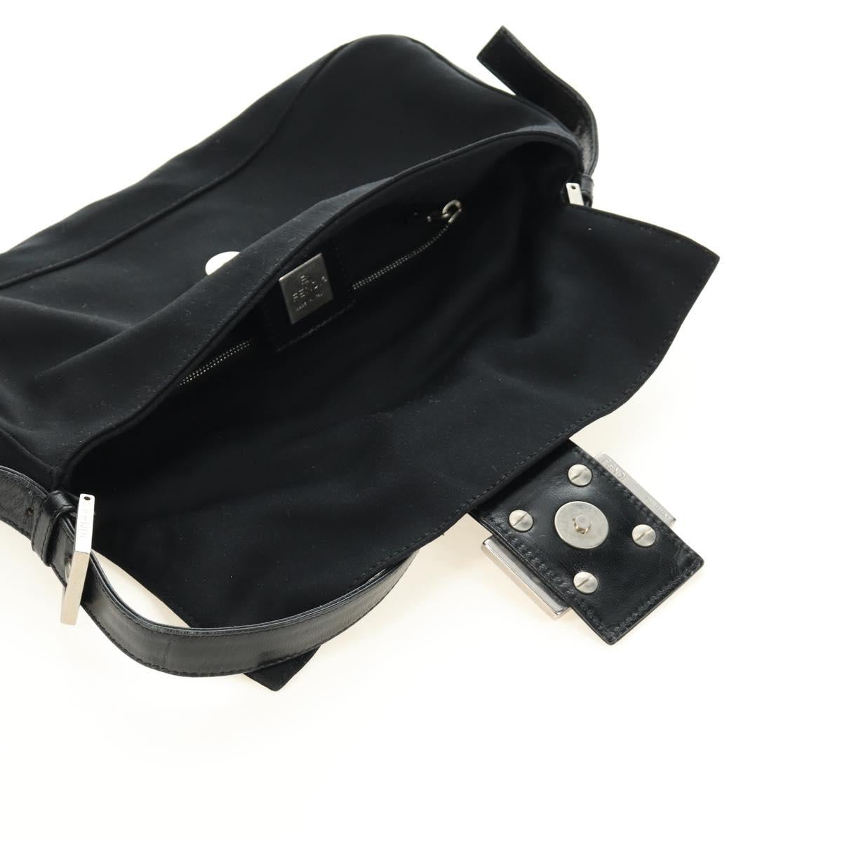 FENDI Mamma Baguette Shoulder Bag Cotton Jersey Black Silver Auth am11895V