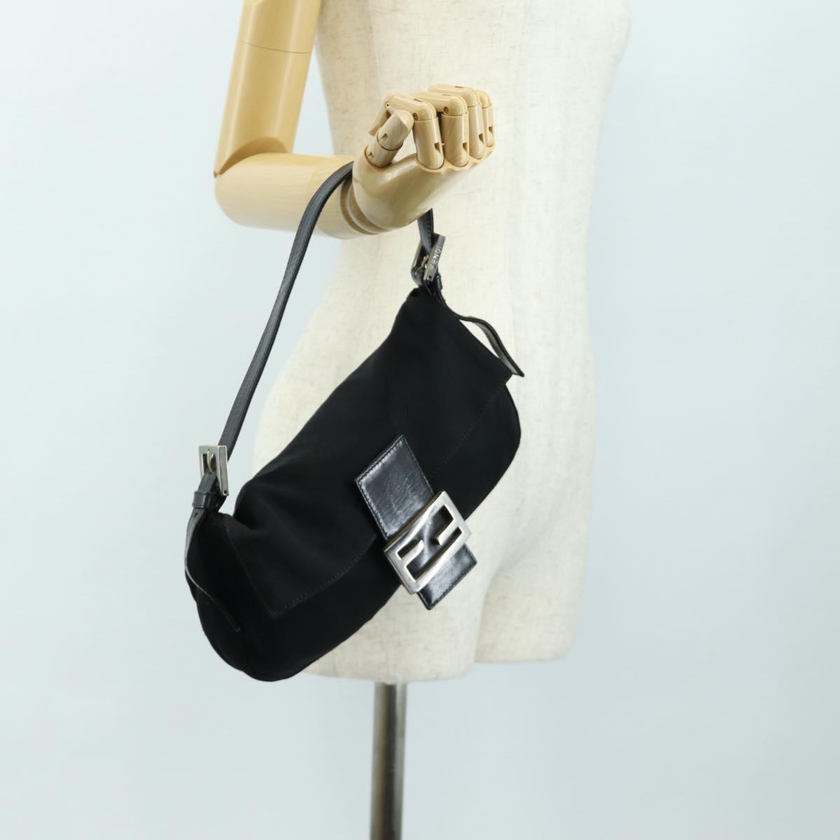 FENDI Mamma Baguette Shoulder Bag Cotton Jersey Black Silver Auth am11895V