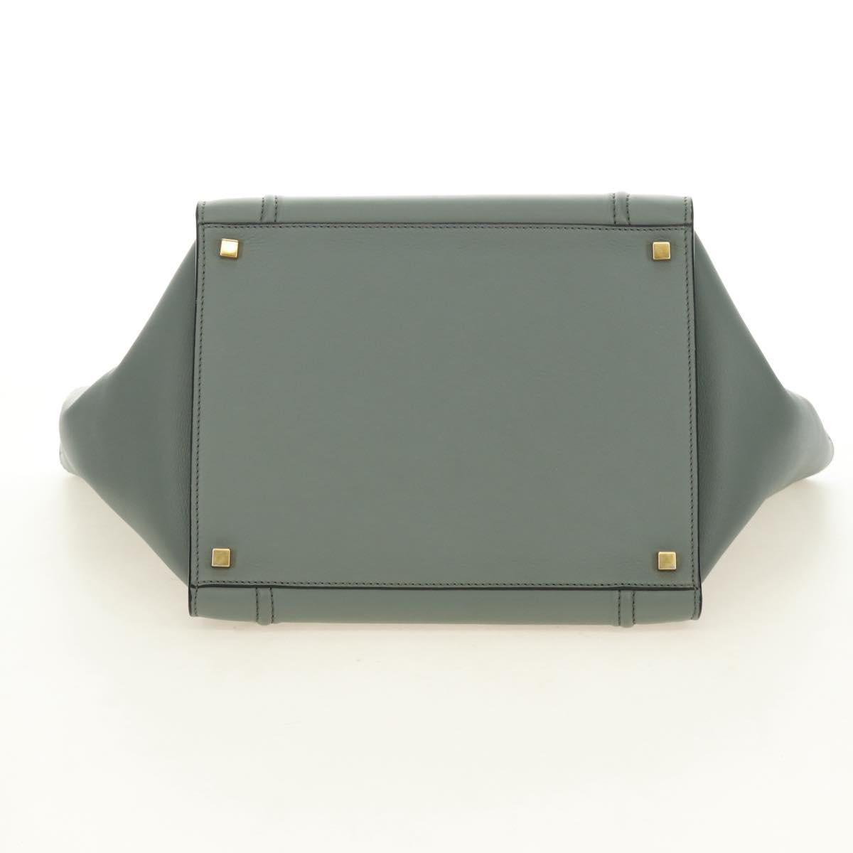 CELINE Luggage Small Square Phantom Hand Bag Leather Gray Gold Auth am11897M