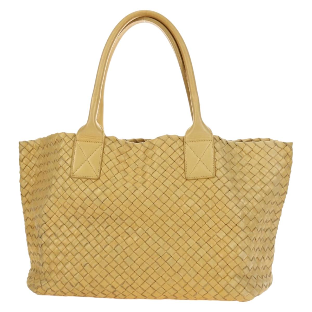 BOTTEGA VENETA INTRECCIATO Cabas PM Hand Bag Leather Gold 141498 Auth am11898V
