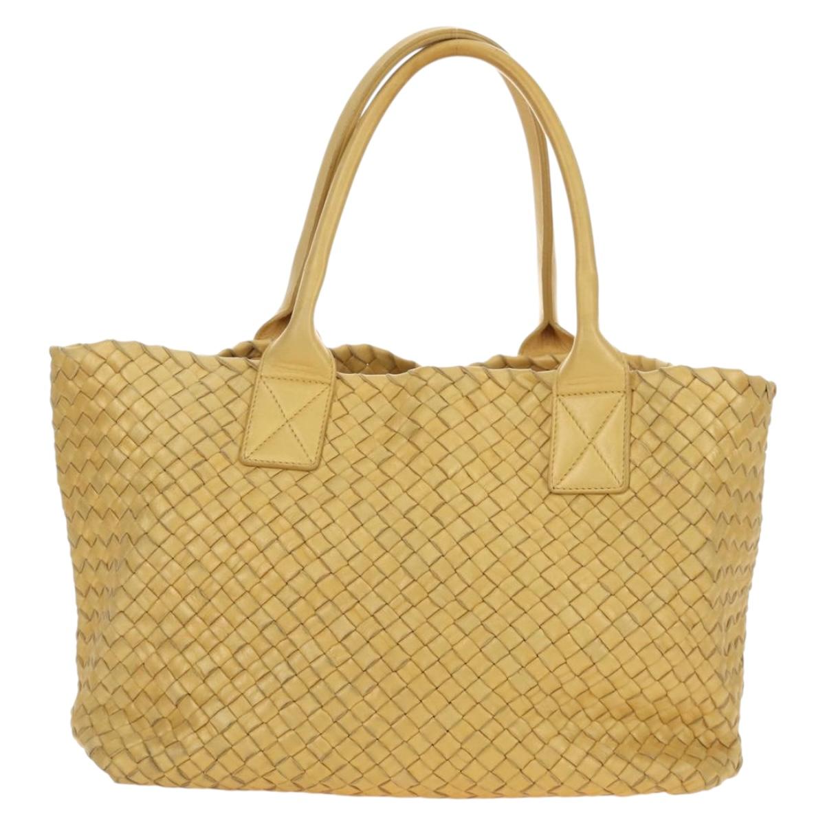 BOTTEGA VENETA INTRECCIATO Cabas PM Hand Bag Leather Gold 141498 Auth am11898V