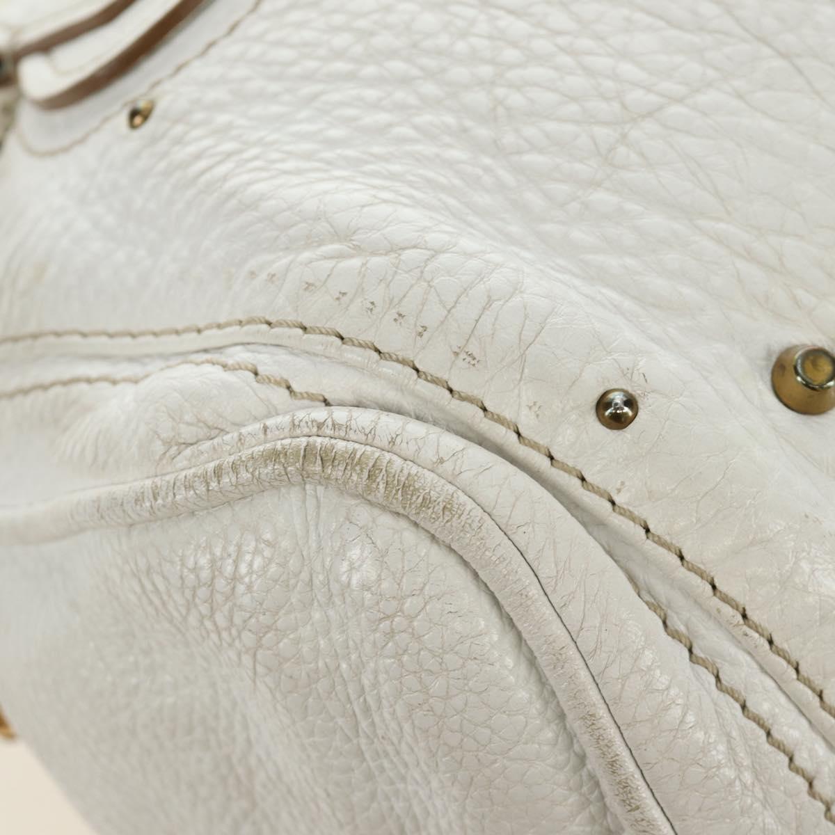 Chloe Paddington Hand Bag Leather White Gold Silver Auth am11899V