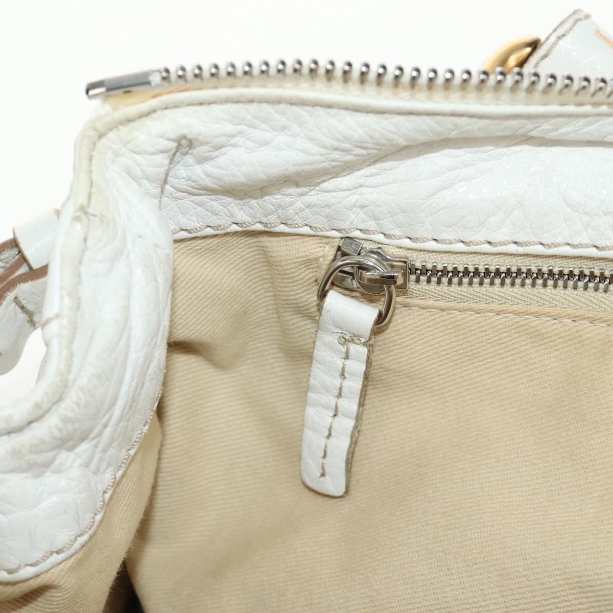 Chloe Paddington Hand Bag Leather White Gold Silver Auth am11899V