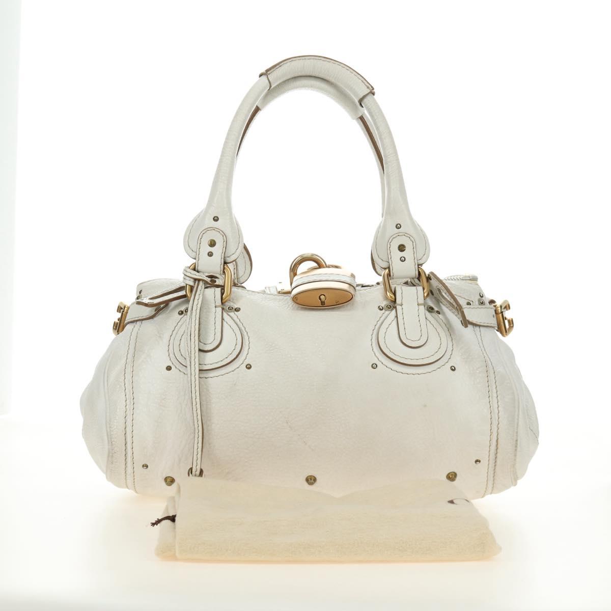 Chloe Paddington Hand Bag Leather White Gold Silver Auth am11899V