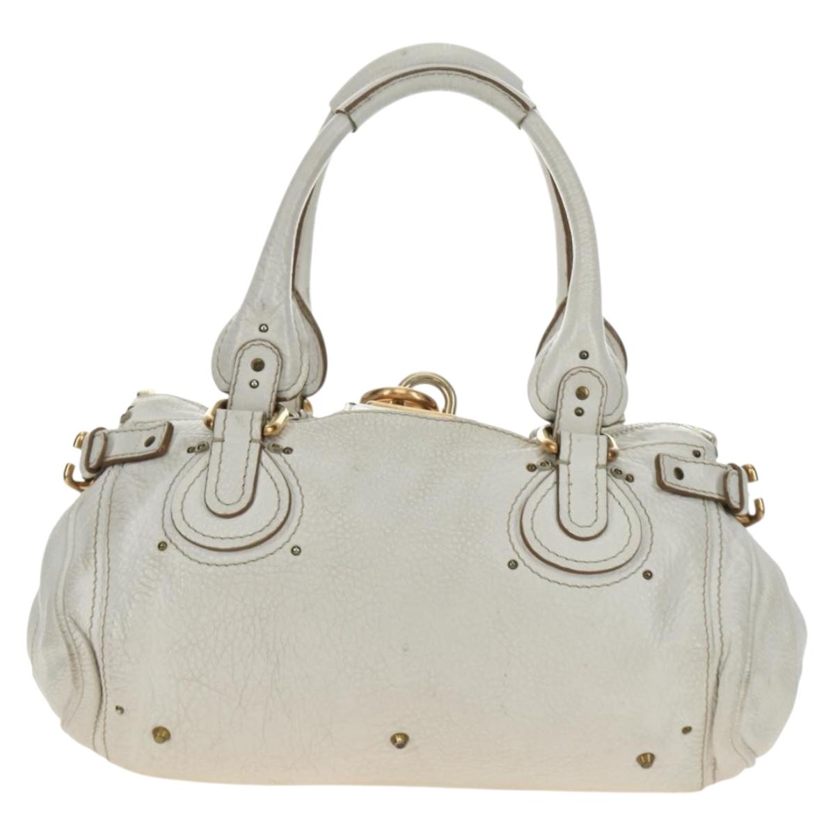 Chloe Paddington Hand Bag Leather White Gold Silver Auth am11899V
