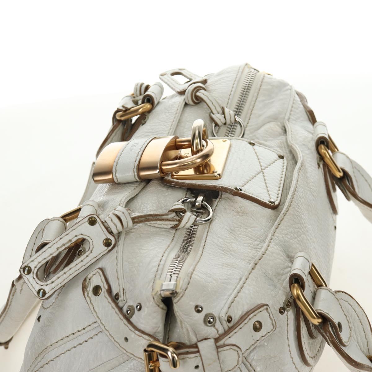 Chloe Paddington Hand Bag Leather White Gold Silver Auth am11899V