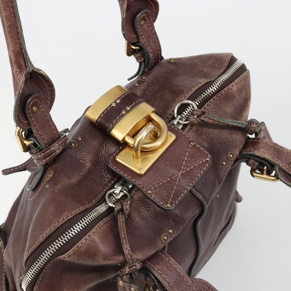 Chloe Paddington Hand Bag Leather Brown Gold Silver Auth am11904A