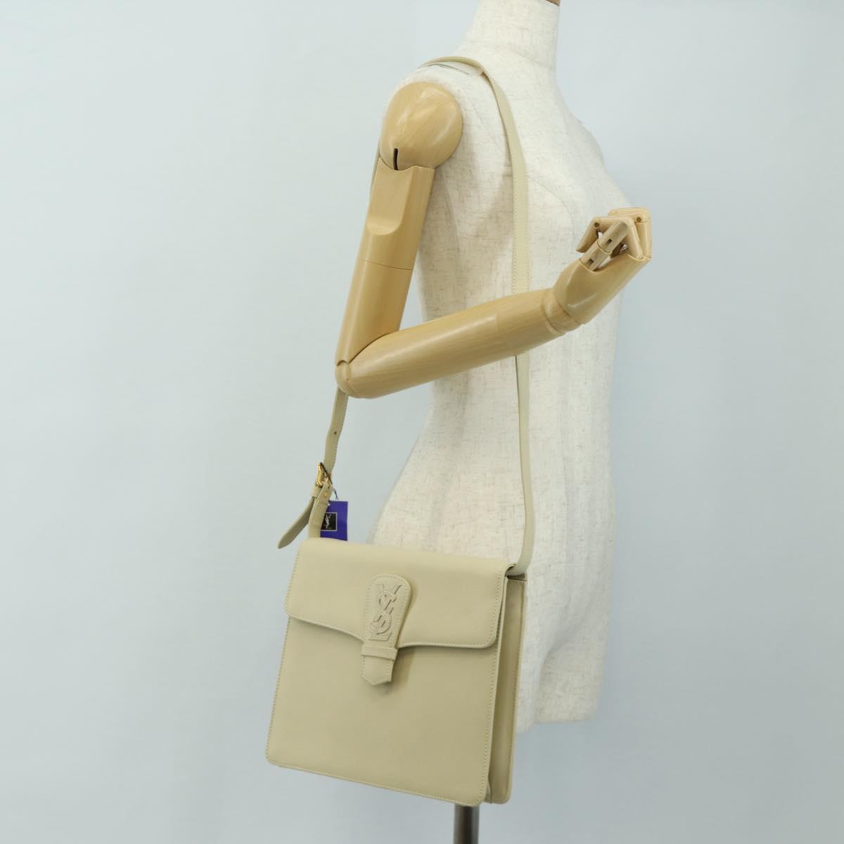 SAINT LAURENT YSL Shoulder Bag Leather Ivory Gold Auth am11905V