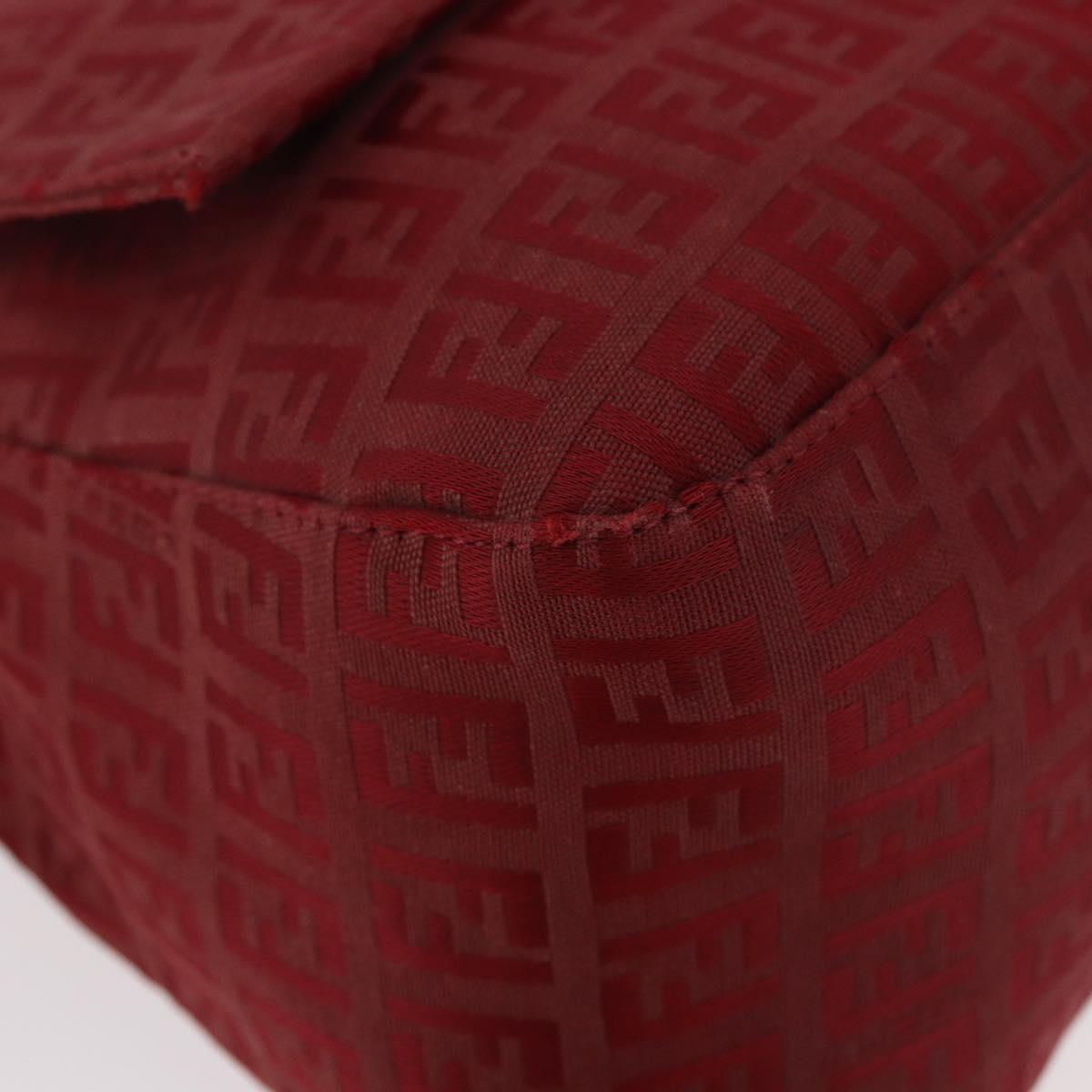 FENDI Zucchino Canvas Mamma Baguette Shoulder Bag Red Gold Auth am11906A