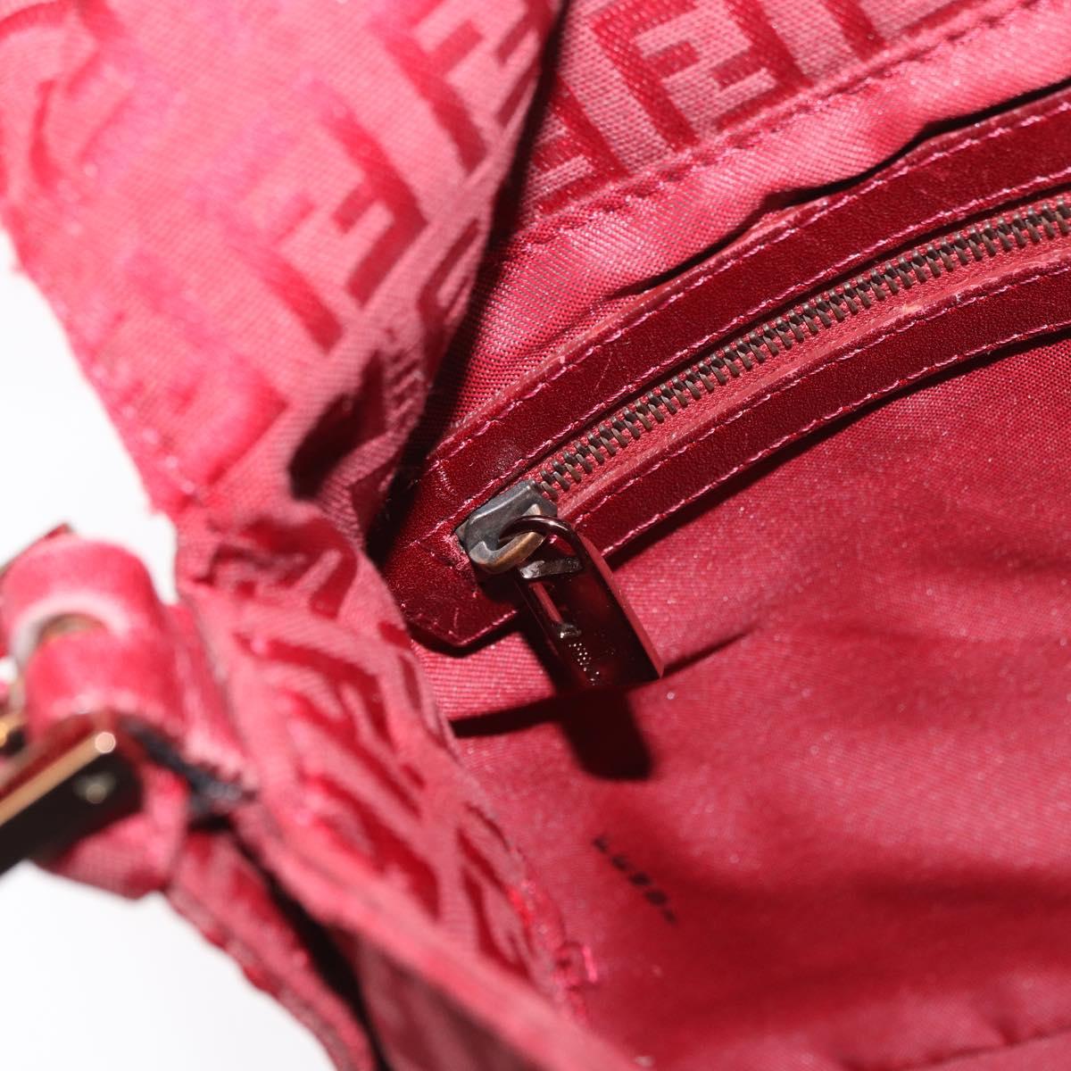 FENDI Zucchino Canvas Mamma Baguette Shoulder Bag Red Gold Auth am11906A
