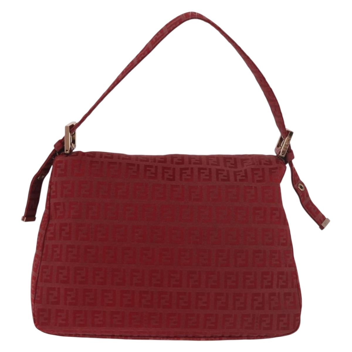 FENDI Zucchino Canvas Mamma Baguette Shoulder Bag Red Gold Auth am11906A