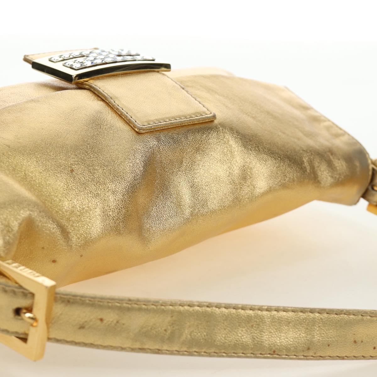 FENDI Mamma Baguette Shoulder Bag Leather Gold Auth am11909SM