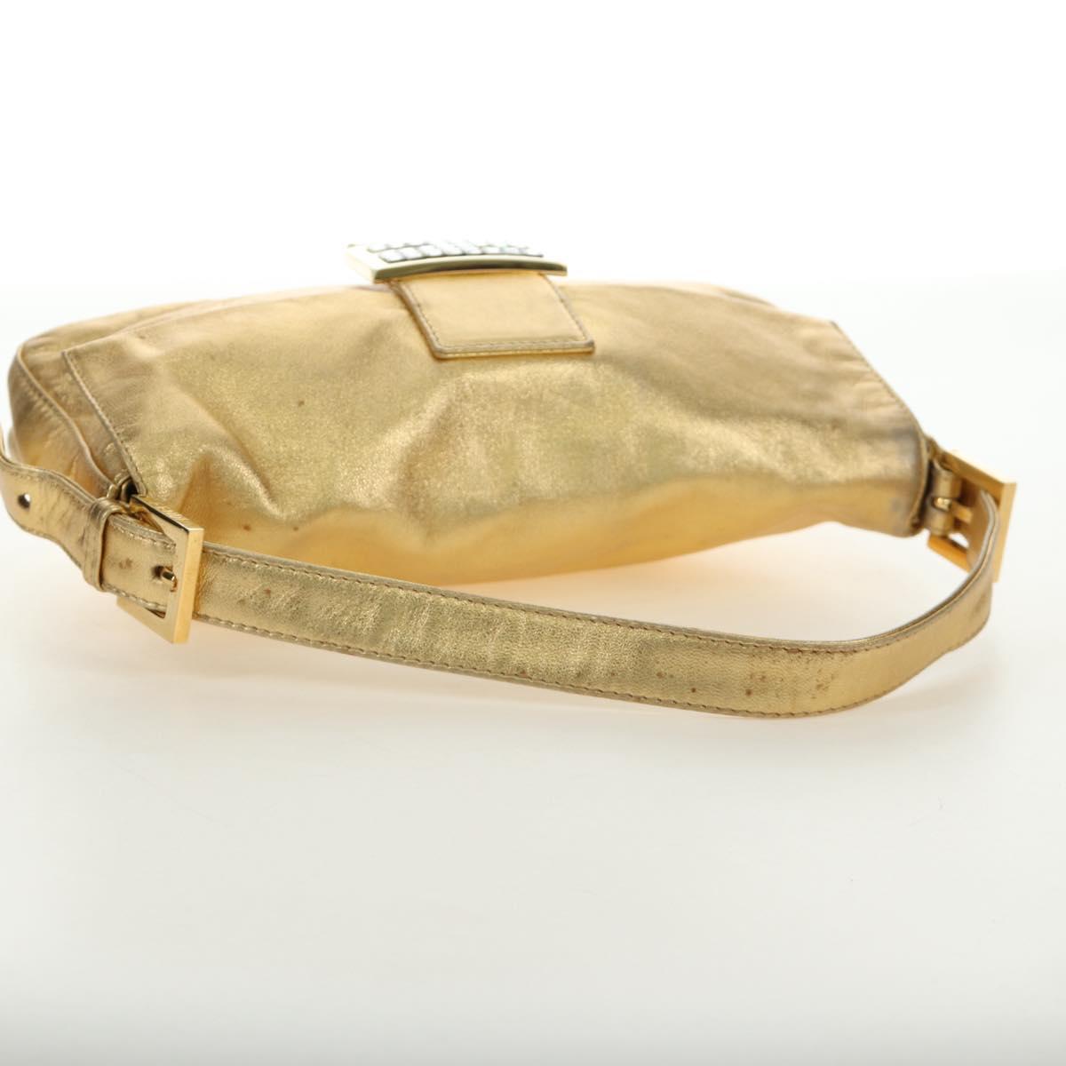 FENDI Mamma Baguette Shoulder Bag Leather Gold Auth am11909SM