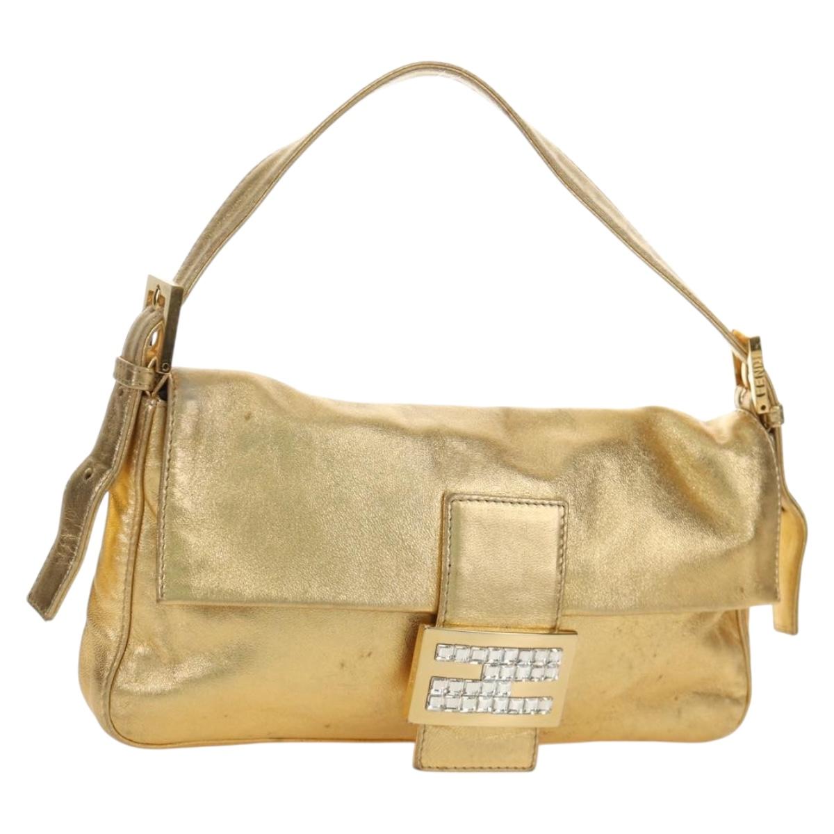 FENDI Mamma Baguette Shoulder Bag Leather Gold Auth am11909SM