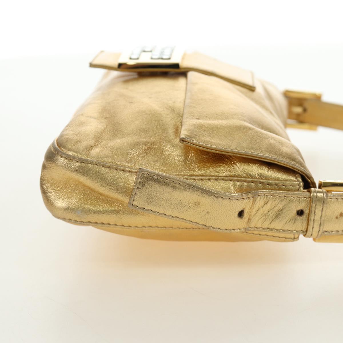 FENDI Mamma Baguette Shoulder Bag Leather Gold Auth am11909SM