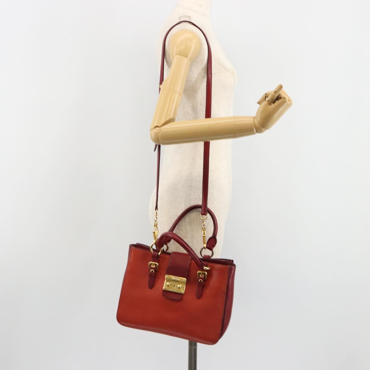 Miu Miu Ready Lock Hand Bag Leather 2way Orange Red Gold Auth am11916A