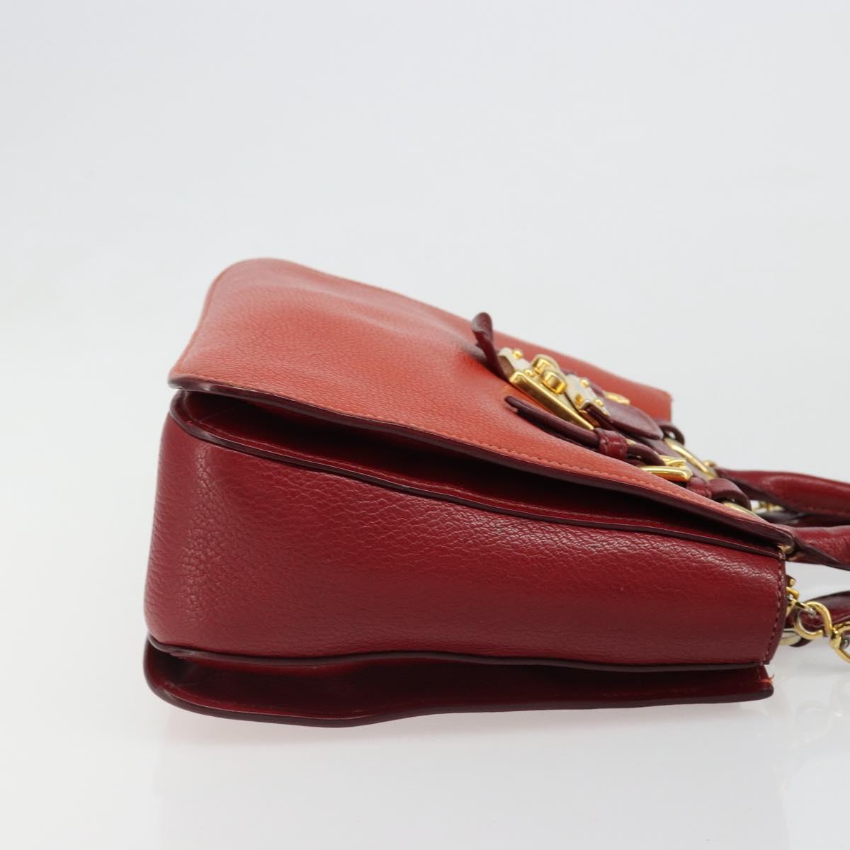 Miu Miu Ready Lock Hand Bag Leather 2way Orange Red Gold Auth am11916A