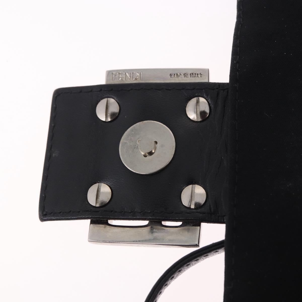 FENDI Mamma Baguette GM Shoulder Bag Cotton Jersey Black Silver Auth am11919