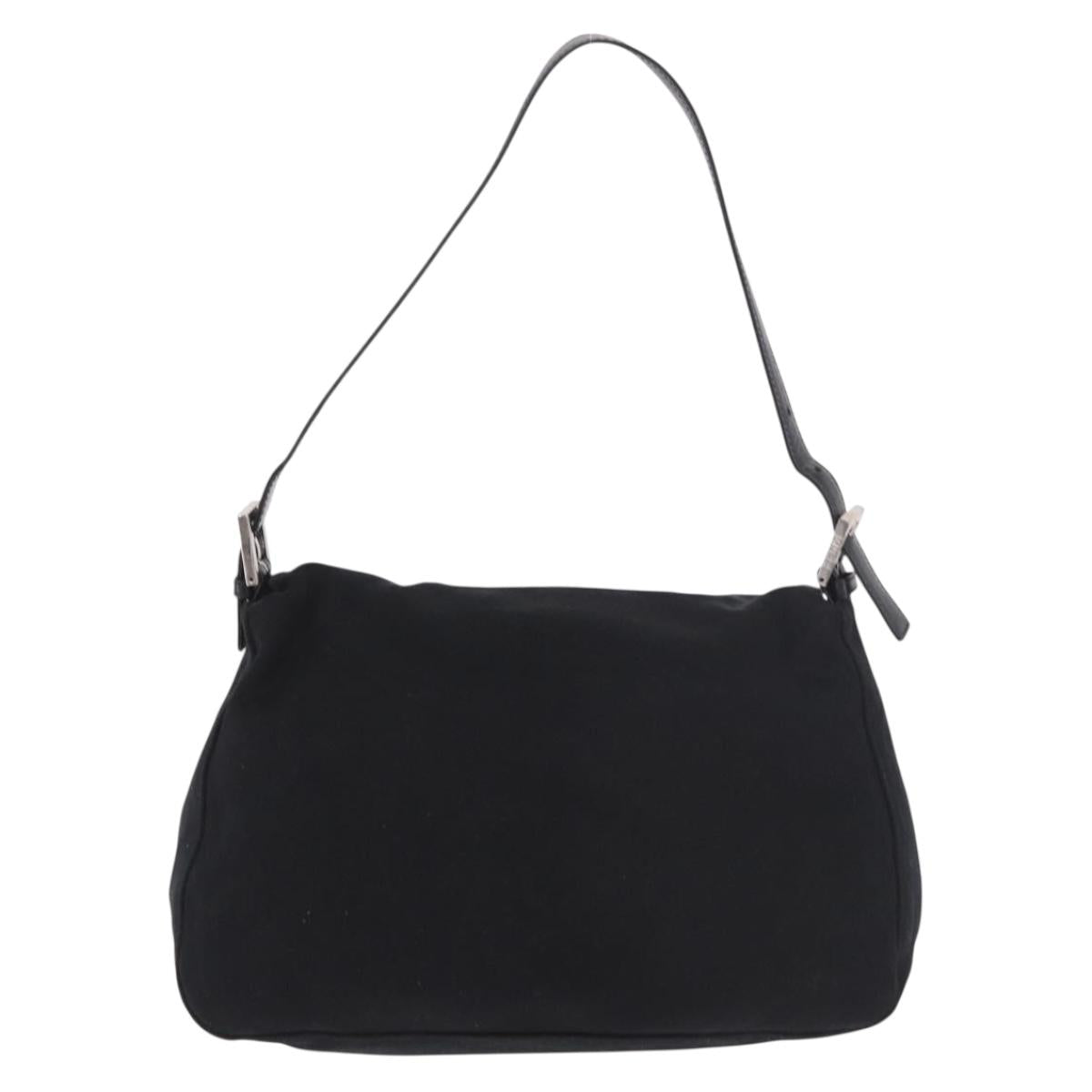 FENDI Mamma Baguette GM Shoulder Bag Cotton Jersey Black Silver Auth am11919
