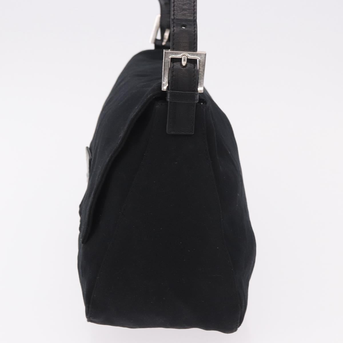 FENDI Mamma Baguette GM Shoulder Bag Cotton Jersey Black Silver Auth am11919