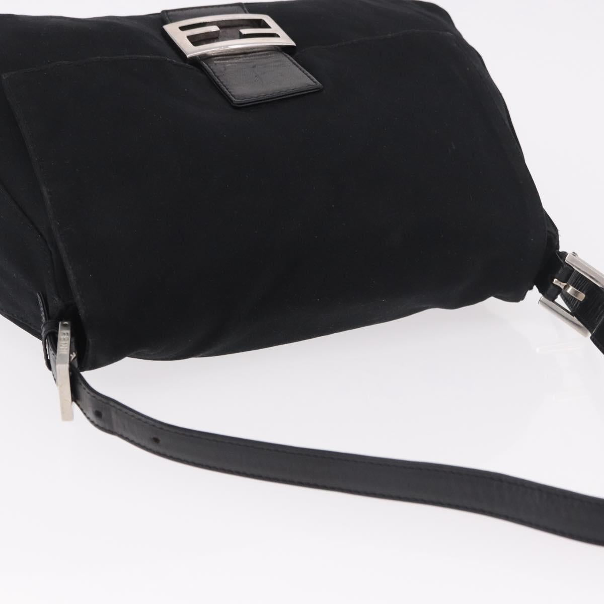 FENDI Mamma Baguette GM Shoulder Bag Cotton Jersey Black Silver Auth am11919