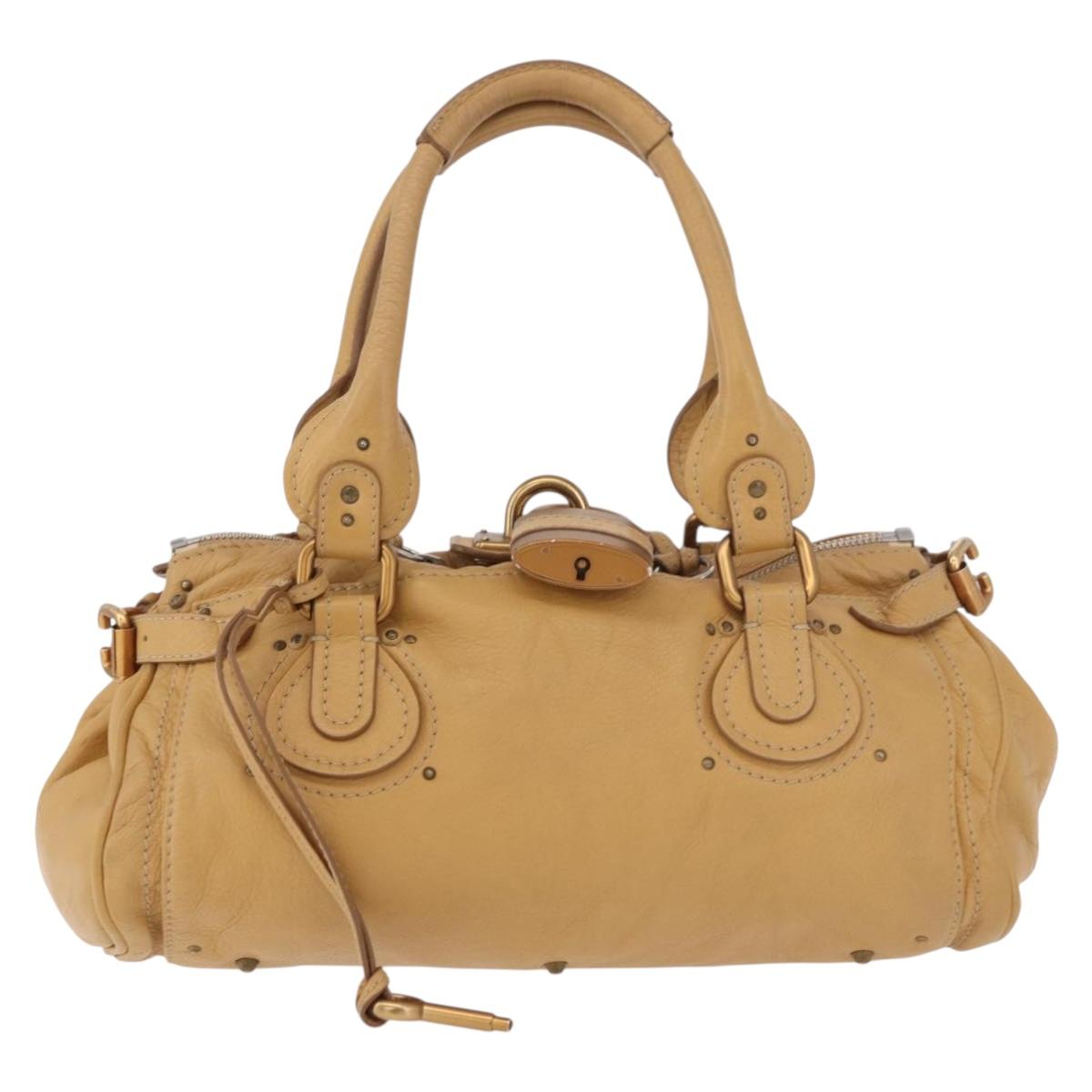Chloe Paddington Hand Bag Leather Beige Gold Silver Auth am11920V