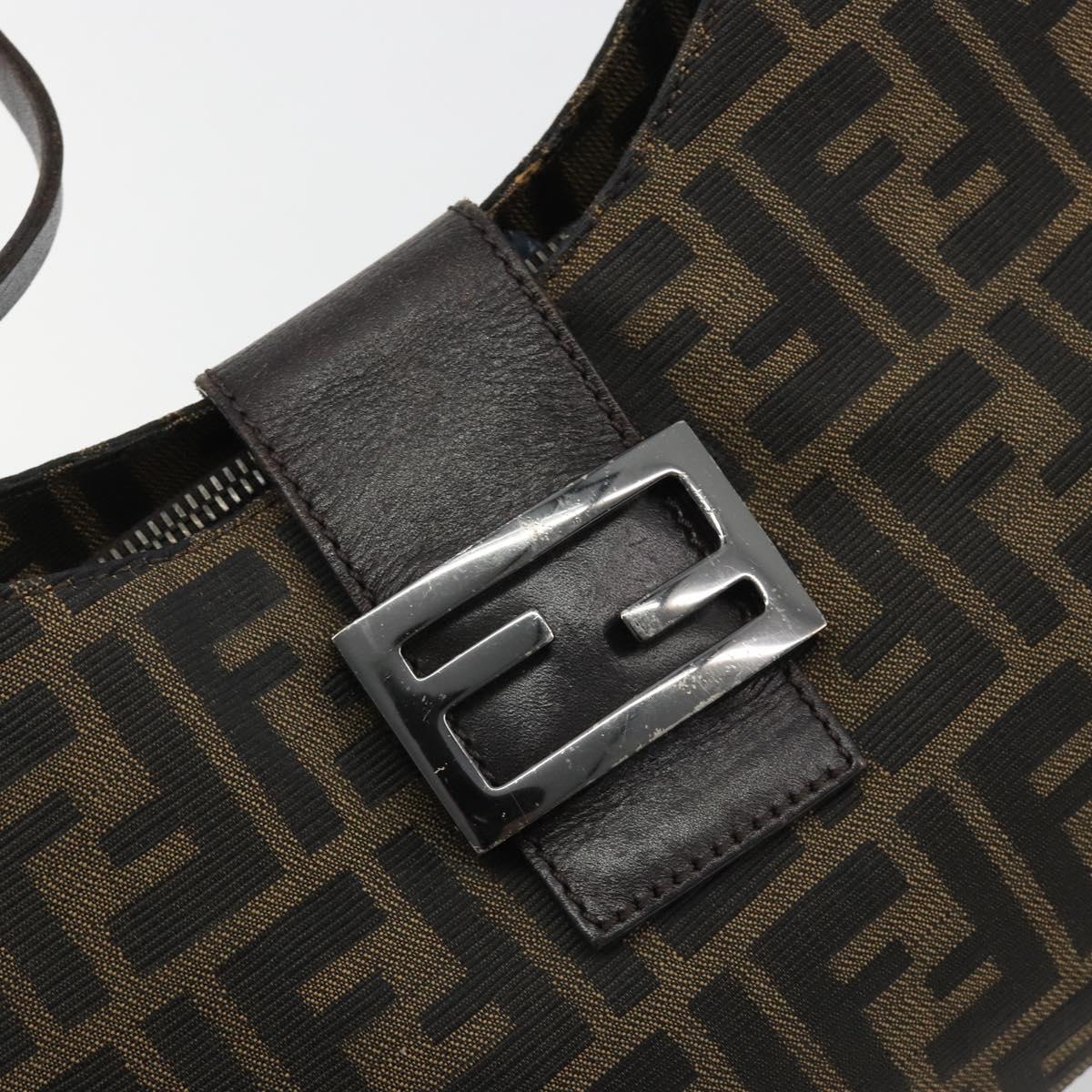 FENDI Zucca Canvas Mamma Baguette Shoulder Bag Black Brown Auth am11921A