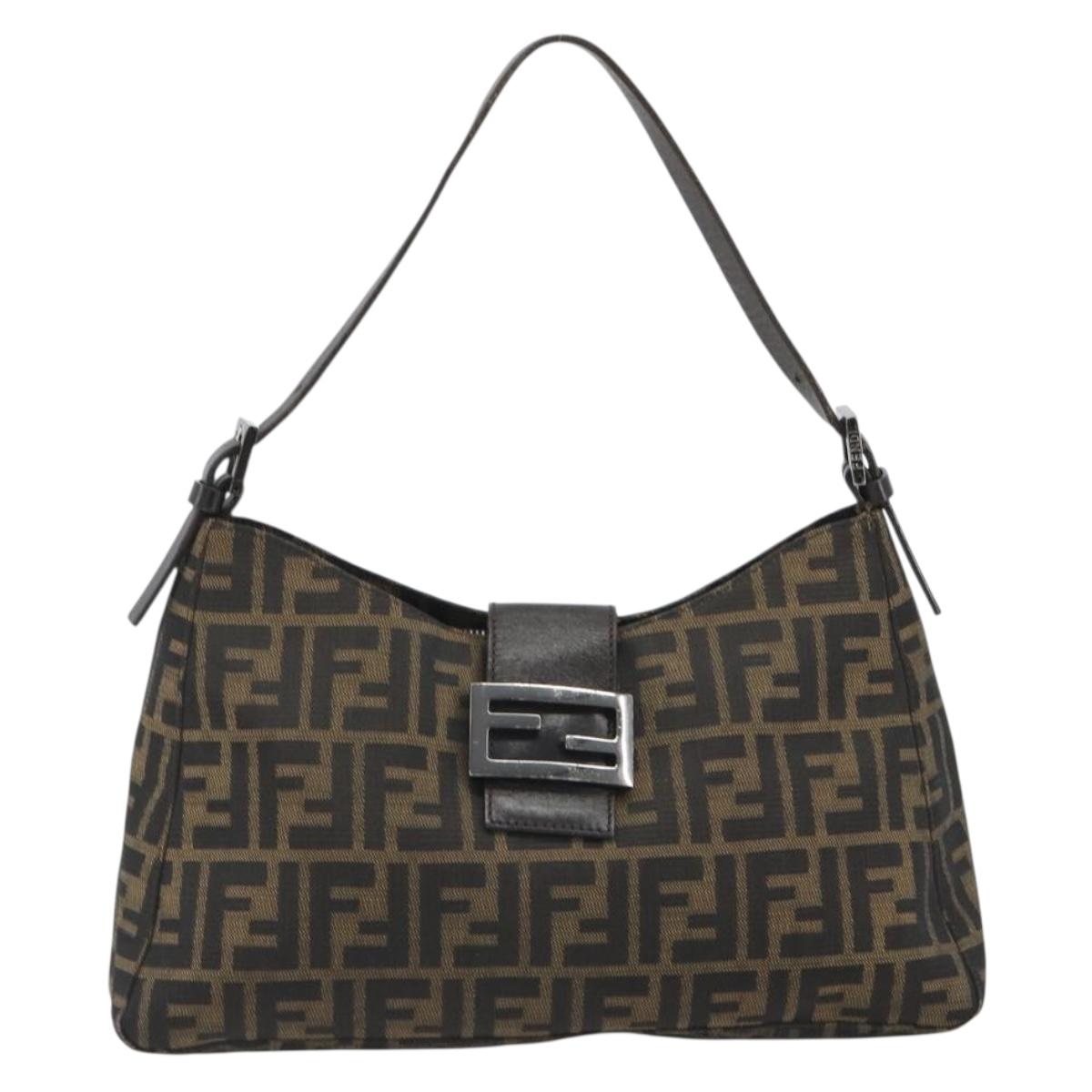 FENDI Zucca Canvas Mamma Baguette Shoulder Bag Black Brown Auth am11921A