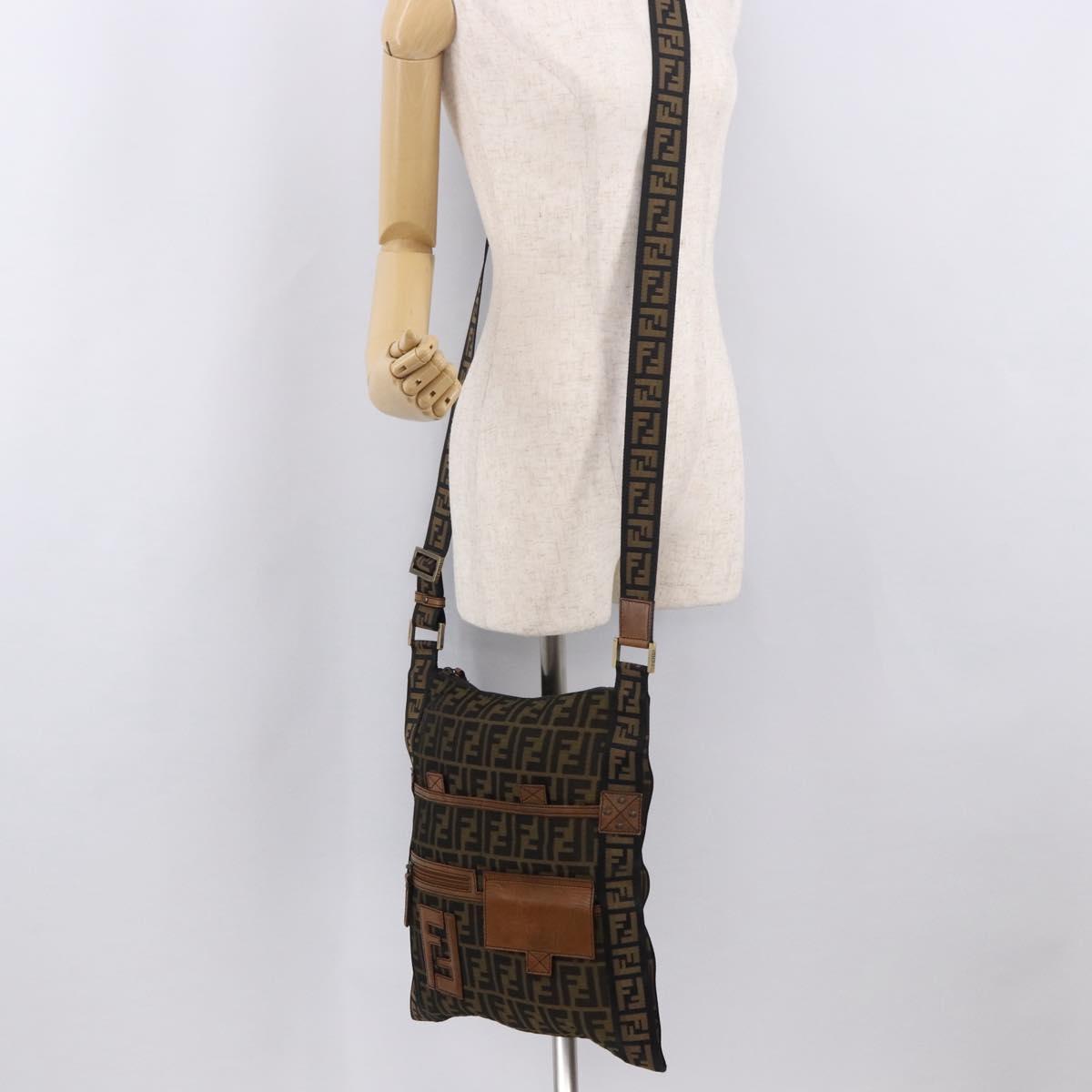 FENDI Zucca Canvas Shoulder Bag Black Brown Auth am11922V