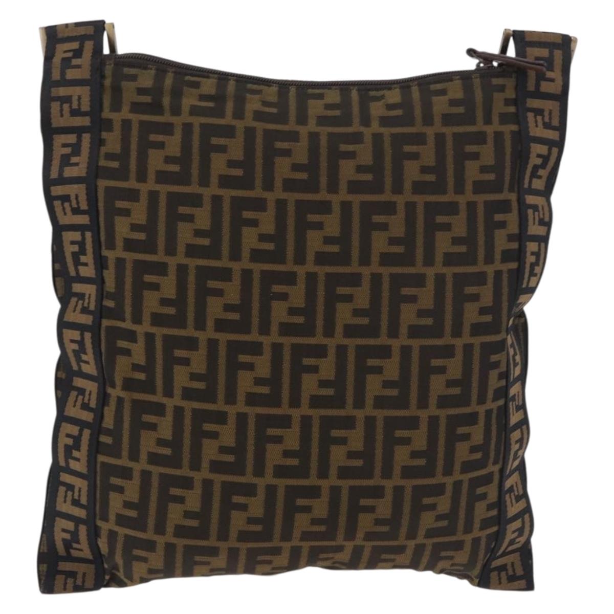 FENDI Zucca Canvas Shoulder Bag Black Brown Auth am11922V