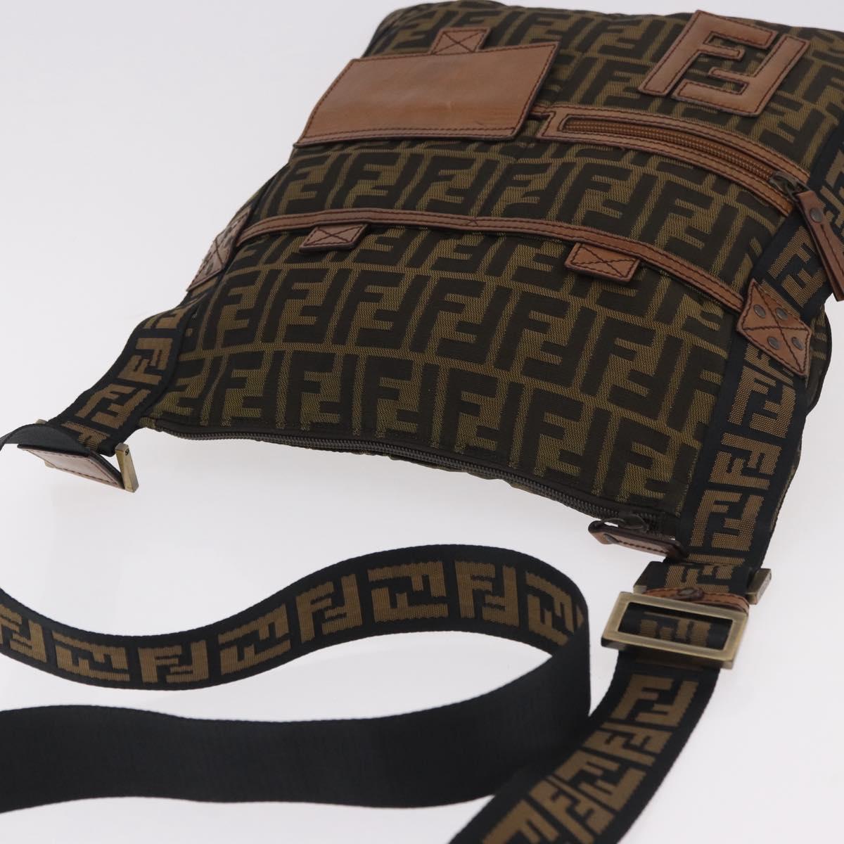 FENDI Zucca Canvas Shoulder Bag Black Brown Auth am11922V