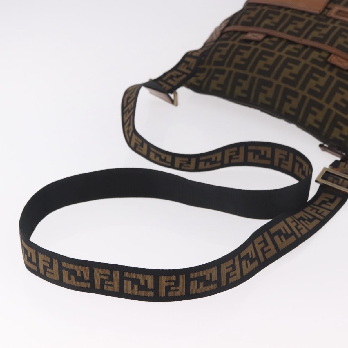 FENDI Zucca Canvas Shoulder Bag Black Brown Auth am11922V