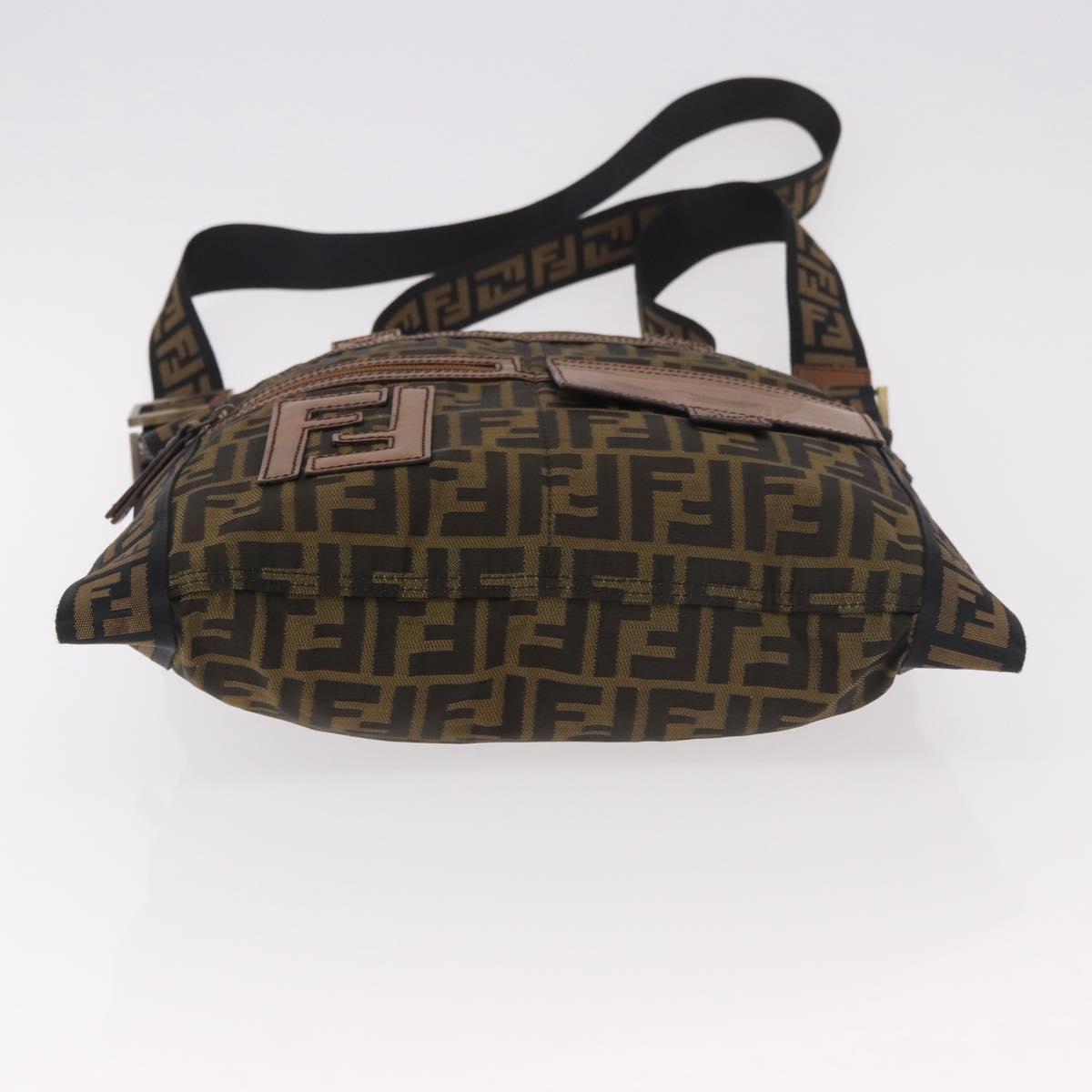 FENDI Zucca Canvas Shoulder Bag Black Brown Auth am11922V