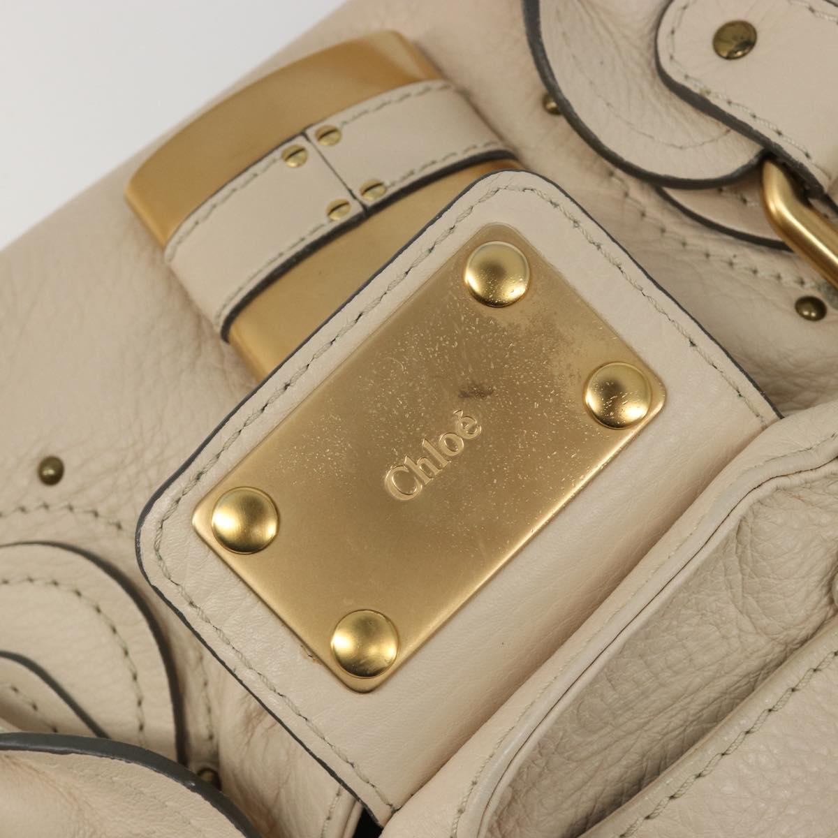 Chloe Paddington Hand Bag Leather Ivory Gold Silver Auth am11923V