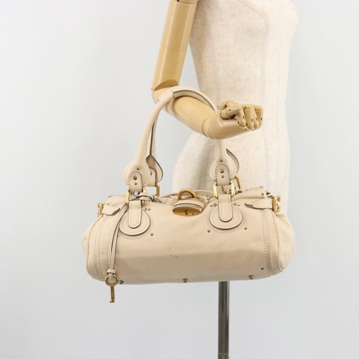 Chloe Paddington Hand Bag Leather Ivory Gold Silver Auth am11923V