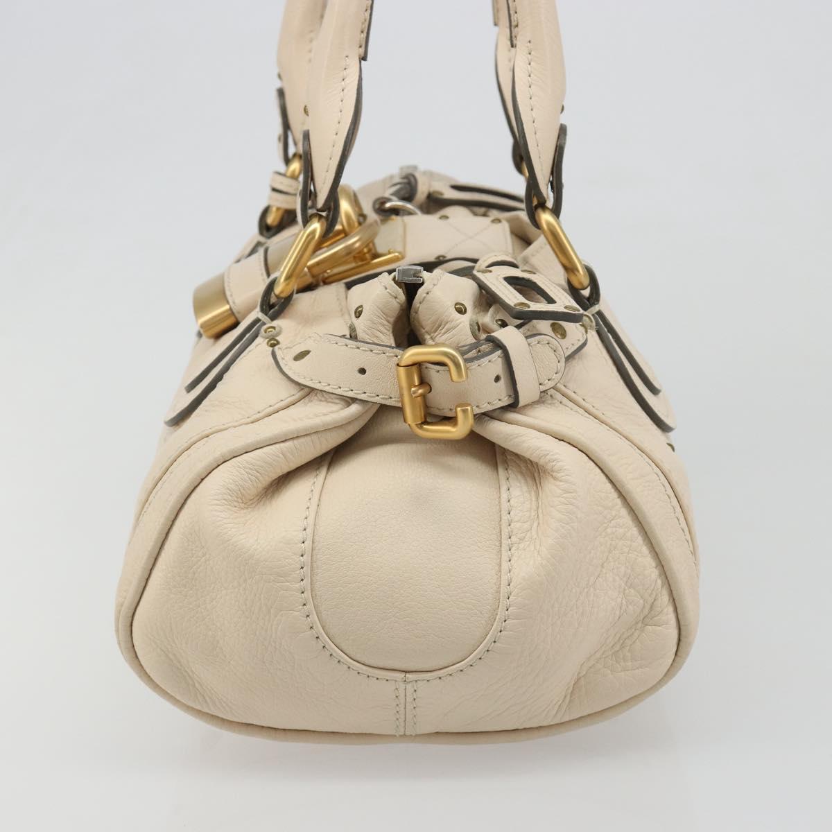 Chloe Paddington Hand Bag Leather Ivory Gold Silver Auth am11923V