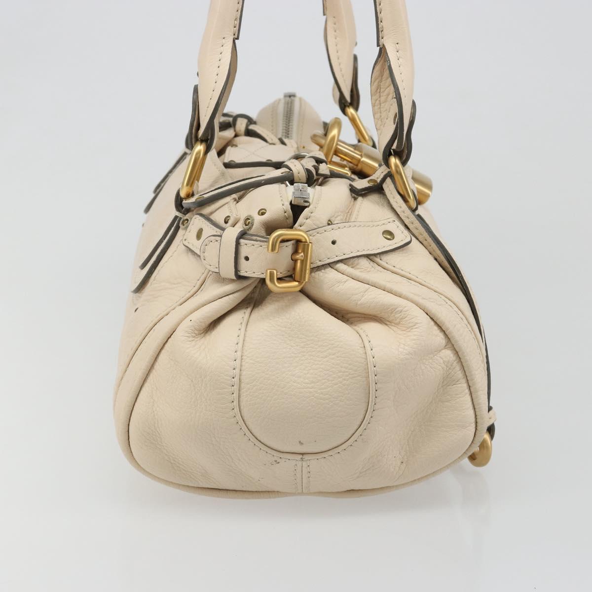 Chloe Paddington Hand Bag Leather Ivory Gold Silver Auth am11923V